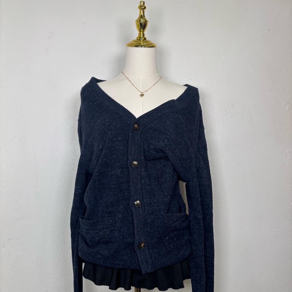 old navy cardigan navy blue vneck pockets uniform grandpa old money academia y2k